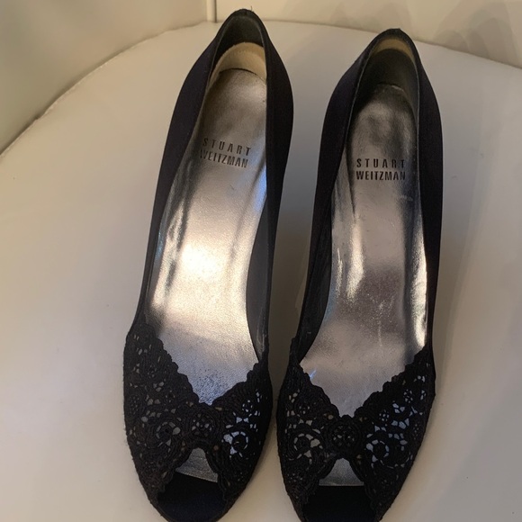 Stuart Weitzman Lace Black Heels - Picture 1 of 4